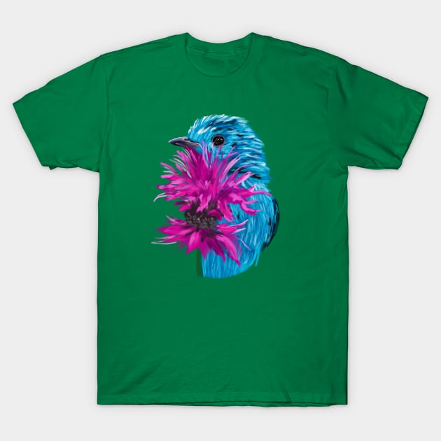 Spangled Cotinga + Bee Balm T-Shirt by mkeeley